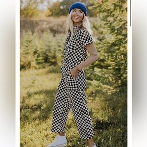 Roolee Checkered Jumpsuit Black and White NWT